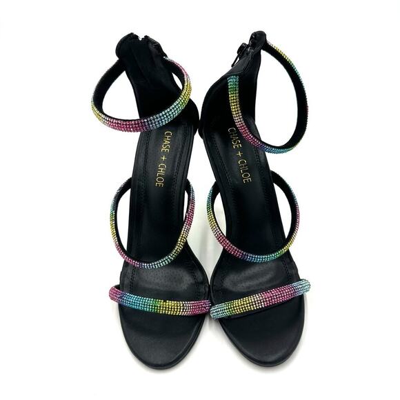 NWT Chase + Chloe Stiletto Rainbow Rhinestone Strappy Heels, Women's 8.5 (FF) - Picture 5 of 9